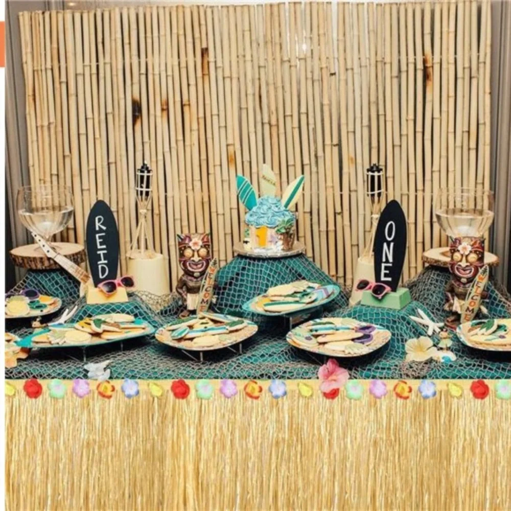 Table Skirt Natural 9 Feet x 29.5Inch Hawaiian Table Skirt for Tropical Hawaiian